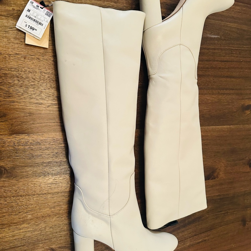 Zara White Over the Knee Boots with Block Heel